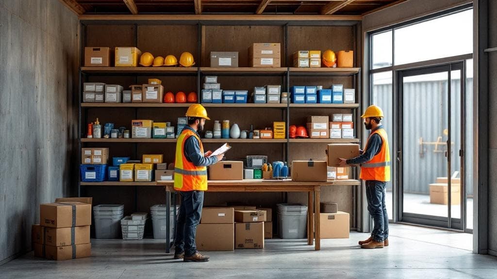 Organized safety supply staging area on a construction site